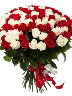  Antalya Çiçek Gönder - 101 Kırmızı Beyaz Gül Buketi